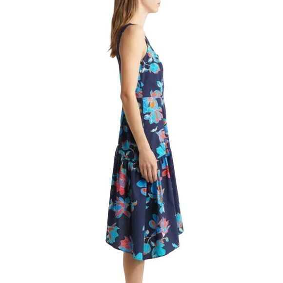 DU PARADIS Summer Night DRESS Sz SMALL FLORAL Asymmetric 50s Tropical Midi NWT - Picture 6 of 15